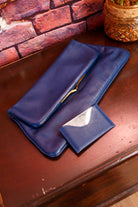 Vintage Leder Clutch blau Klapptasche