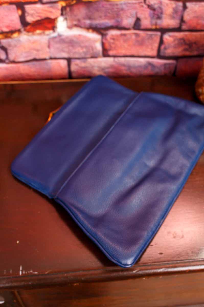 Vintage Leder Clutch blau Klapptasche