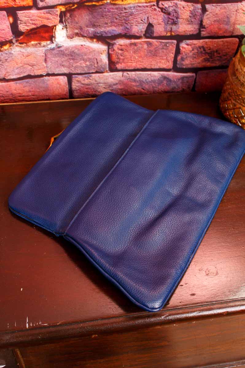 Vintage Leder Clutch blau Klapptasche