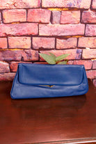 Vintage Leder Clutch blau Klapptasche