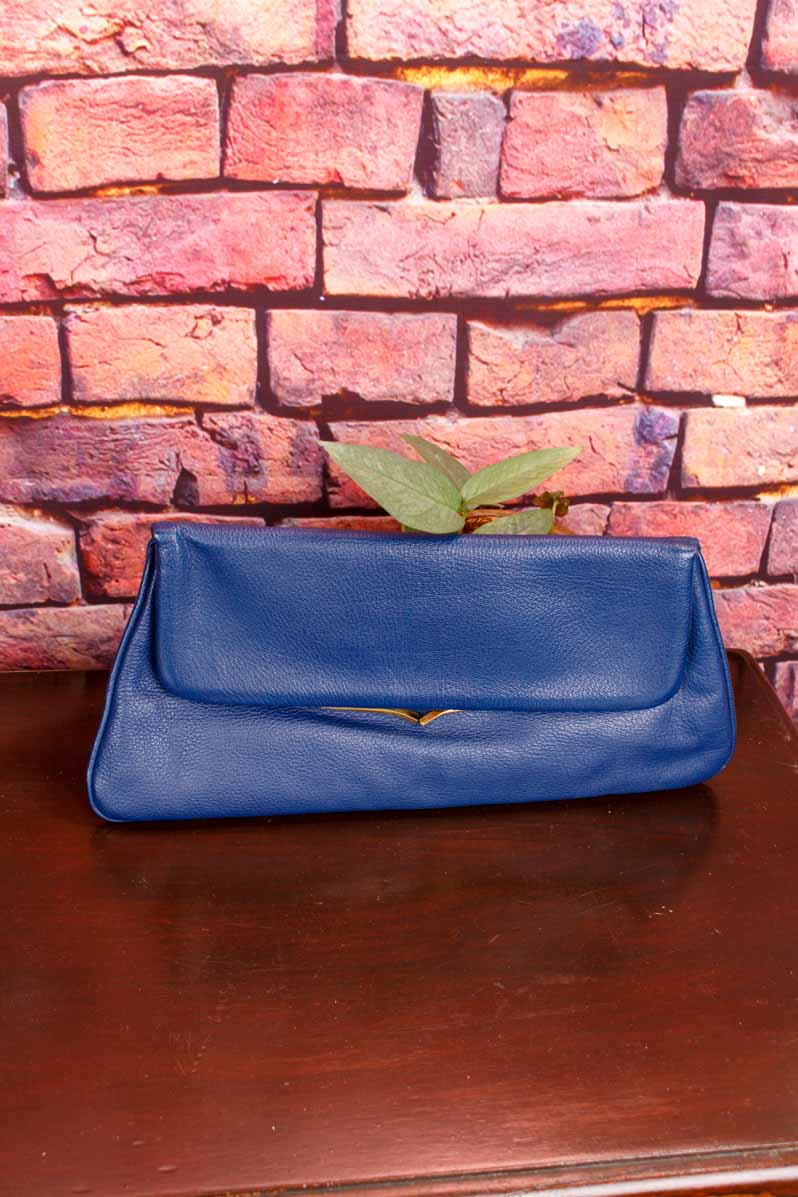 Vintage Leder Clutch blau Klapptasche