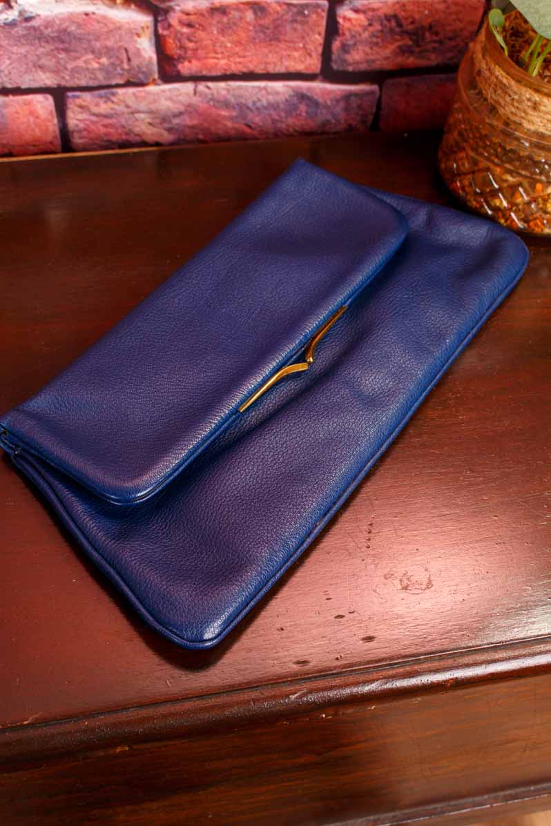Vintage Leder Clutch blau Klapptasche