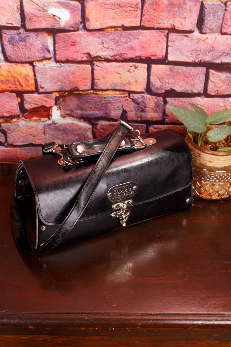 Leder Handtasche Koffer schwarz