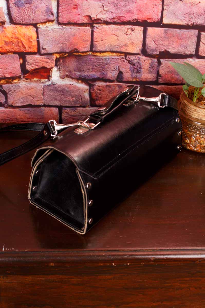 Leder Handtasche Koffer schwarz