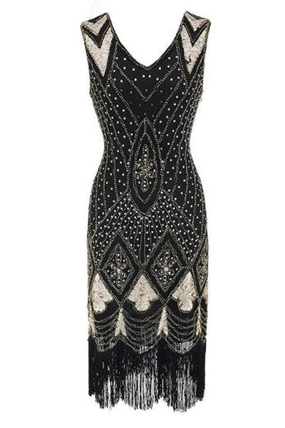 20er Jahre Flapper Kleid schwarz-gold