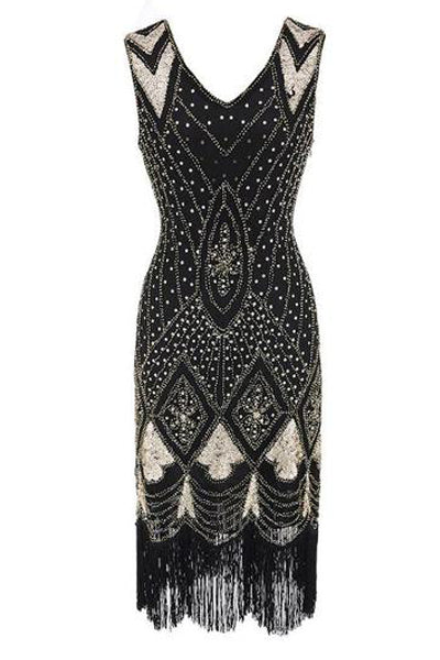 20er Jahre Flapper Kleid schwarz-gold 20er Abendmode Charleston Flapper&Charleston Frau gold M 40-42 S 36-38 schwarz vintageberlin.de