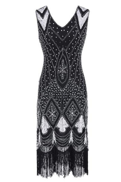 20er Jahre Flapper Kleid schwarz-silber