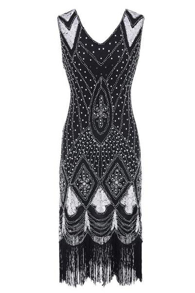 20er Jahre Flapper Kleid schwarz-silber 20er Abendmode Charleston Flapper&Charleston Frau M 40-42 S 36-38 schwarz silber vintageberlin.de