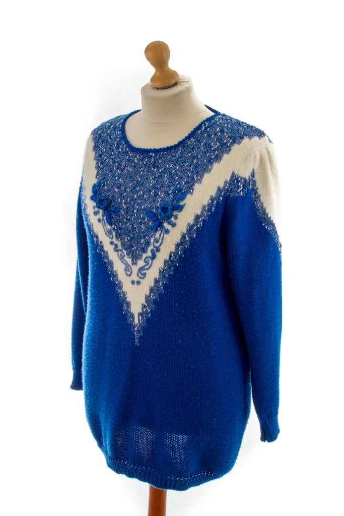 80er Angora Pulloverkleid blau