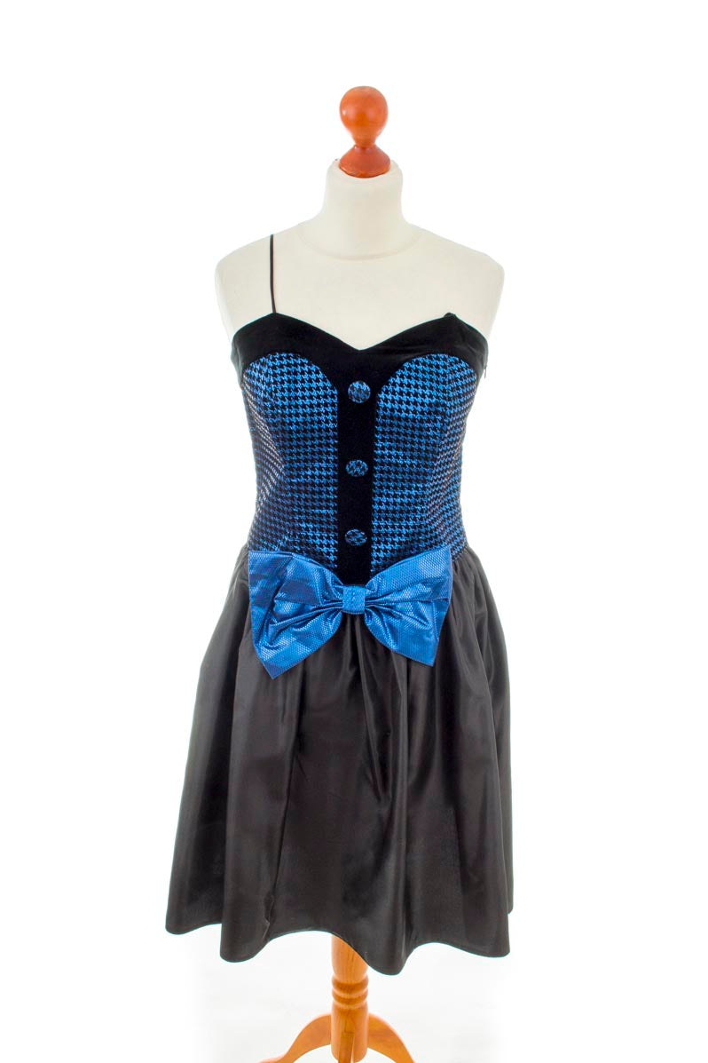 Vintage Abendkleid schwarz blau kariert