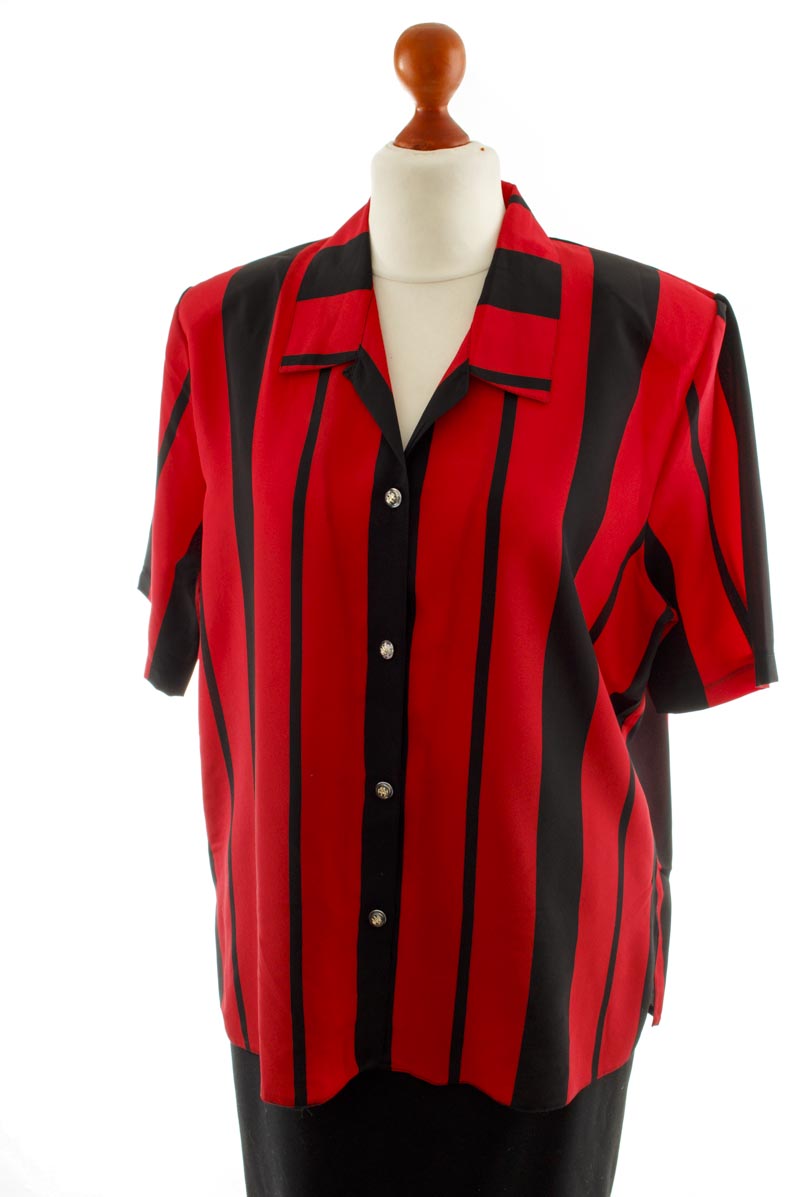 90er Bluse rot schwarz Streifen