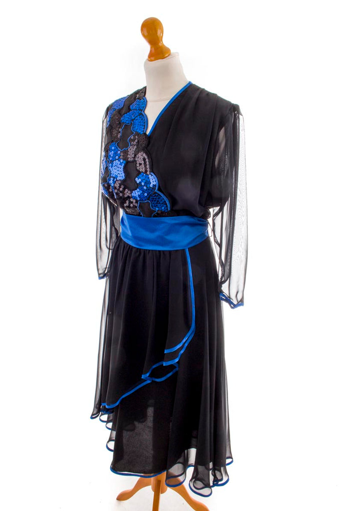 70er Tanzkleid schwarz blau Chiffon