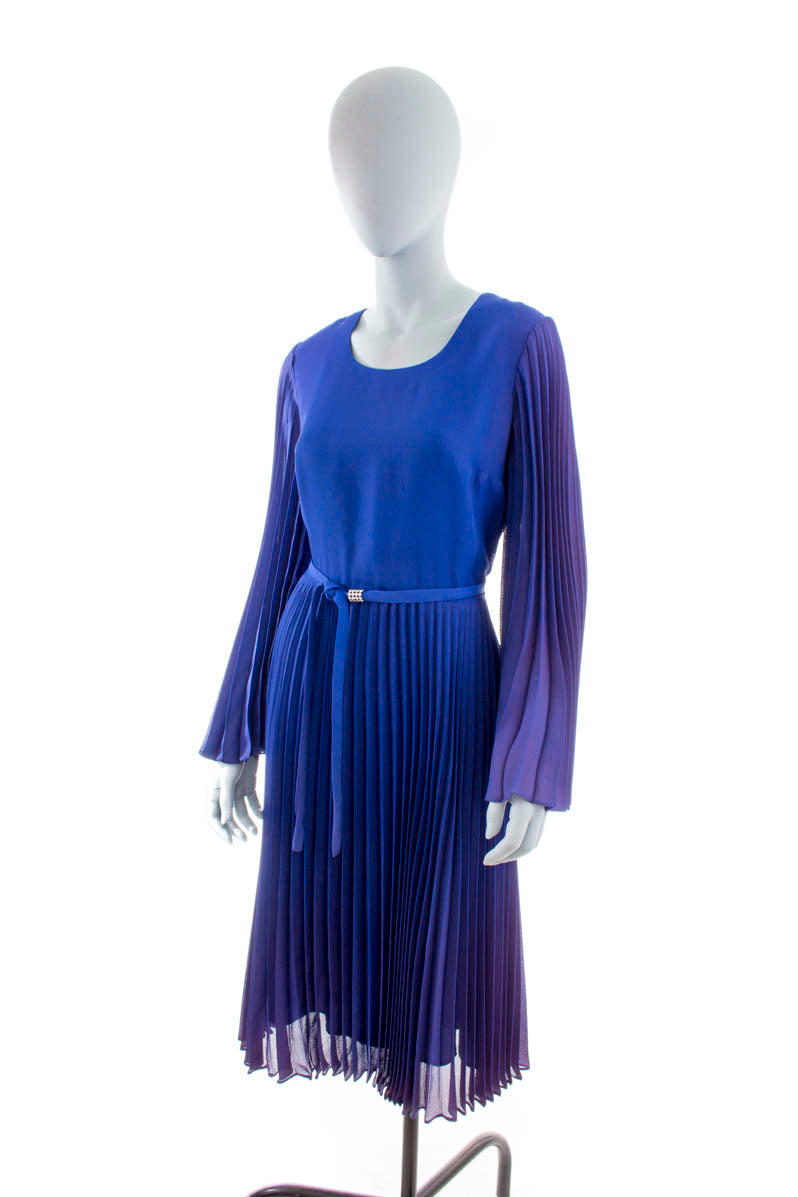 70er Disco Kleid blau Plissee