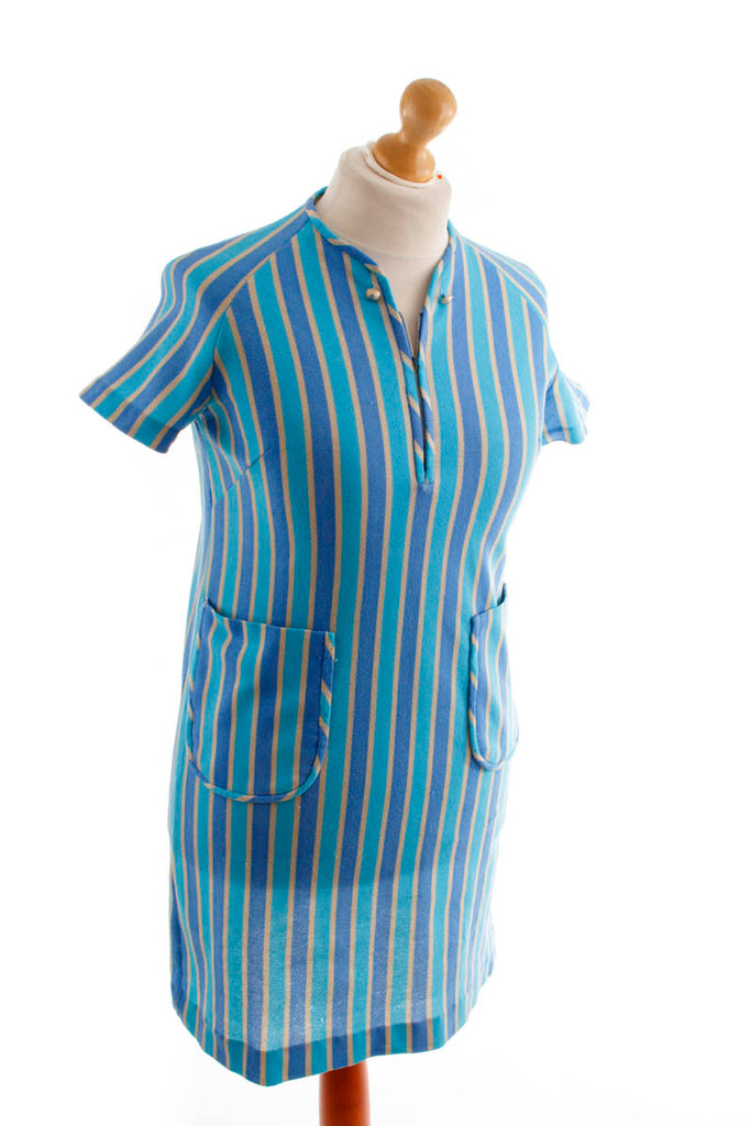 60er Stretchkleid blau Streifen