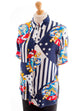 Vintage Bluse maritim Viskose 90er blau Boho bunt Frau M 40-42 Rockabilly Sekretärin vintageberlin.de