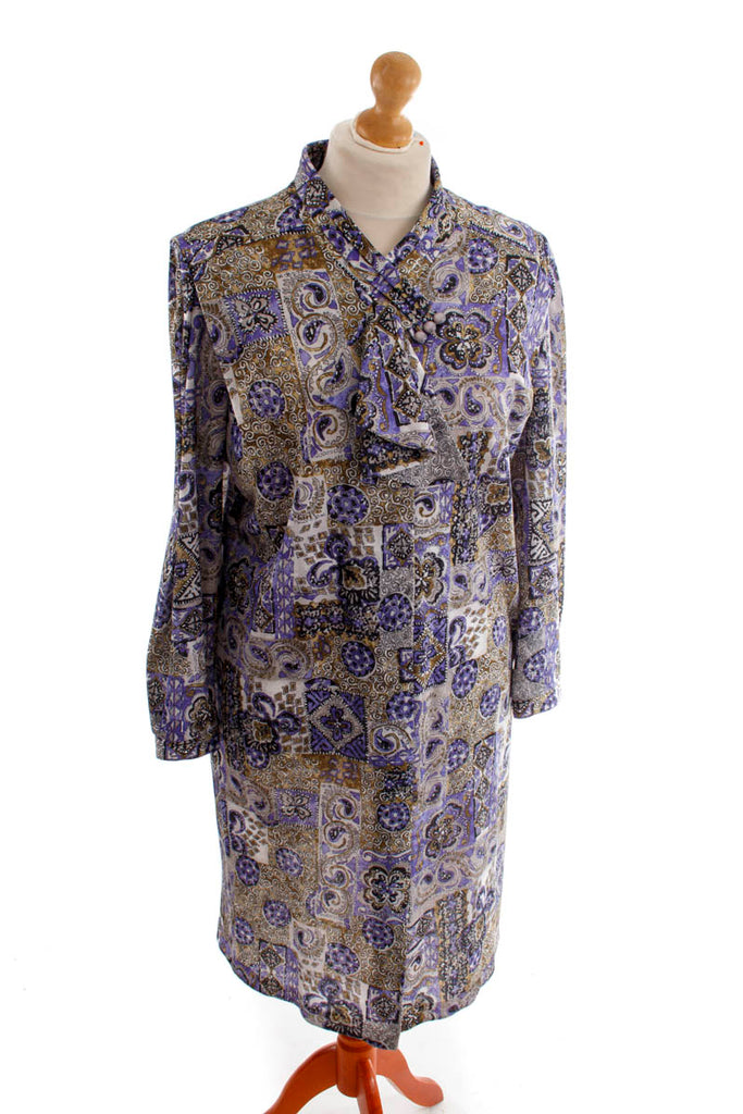 Vintage Kleid lila Paisley Muster Default Title 60er 70er bunt Disco Frau lila Rockabilly Schlager Sekretärin XL 48-50 vintageberlin.de