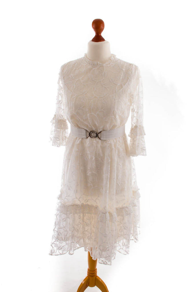 Vintage Brautkleid weiß Spitze Default Title 60er 70er Boho boho-wedding Frau Hippie Hochzeit S 36-38 weiß vintageberlin.de