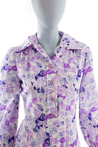 70er Kleid lila Blumen Plissee
