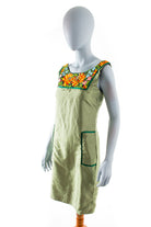 Vintage Boho Kleid grün bestickt