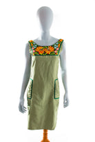 Vintage Boho Kleid grün bestickt