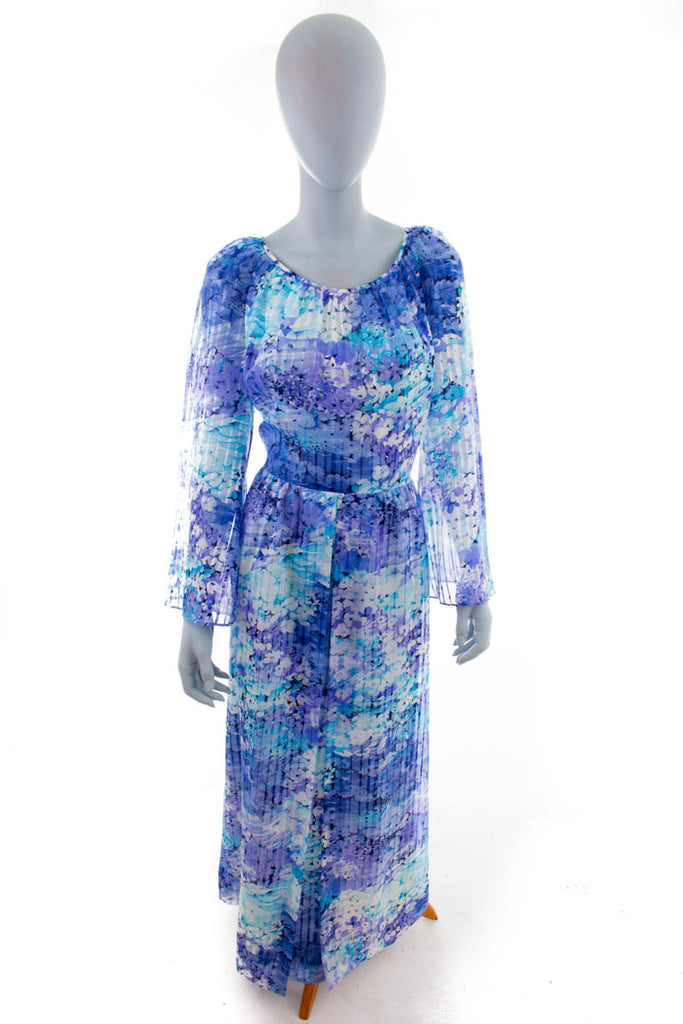 Vintage Schlager Kleid blau Chiffon Default Title 70er Abendmode blau Boho Frau Hippie M 40-42 Schlager weiß vintageberlin.de