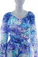 Vintage Schlager Kleid blau Chiffon 70er Abendmode blau Boho Frau Hippie M 40-42 Schlager weiß vintageberlin.de