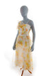 Zartes Cocktailkleid weiß gelb Blumen Default Title 80er 90er Abendmode bunt Disco Frau gelb Rockabilly weiß XS 32-34 vintageberlin.de