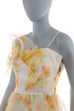 Zartes Cocktailkleid weiß gelb Blumen 80er 90er Abendmode bunt Disco Frau gelb Rockabilly weiß XS 32-34 vintageberlin.de