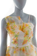 Zartes Cocktailkleid weiß gelb Blumen 80er 90er Abendmode bunt Disco Frau gelb Rockabilly weiß XS 32-34 vintageberlin.de