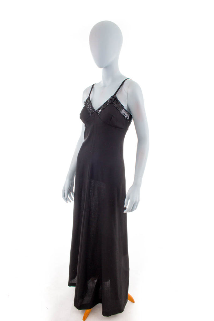 elegantes Abendkleid schwarz Pailletten Default Title 70er 80er Abendmode Boho Frau M 40-42 schwarz vintageberlin.de