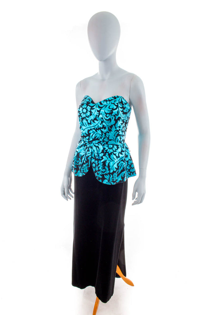 Vintage Abendkleid türkis metallic Default Title 80er 90er Abendmode Frau M 40-42 schwarz Special türkis vintageberlin.de