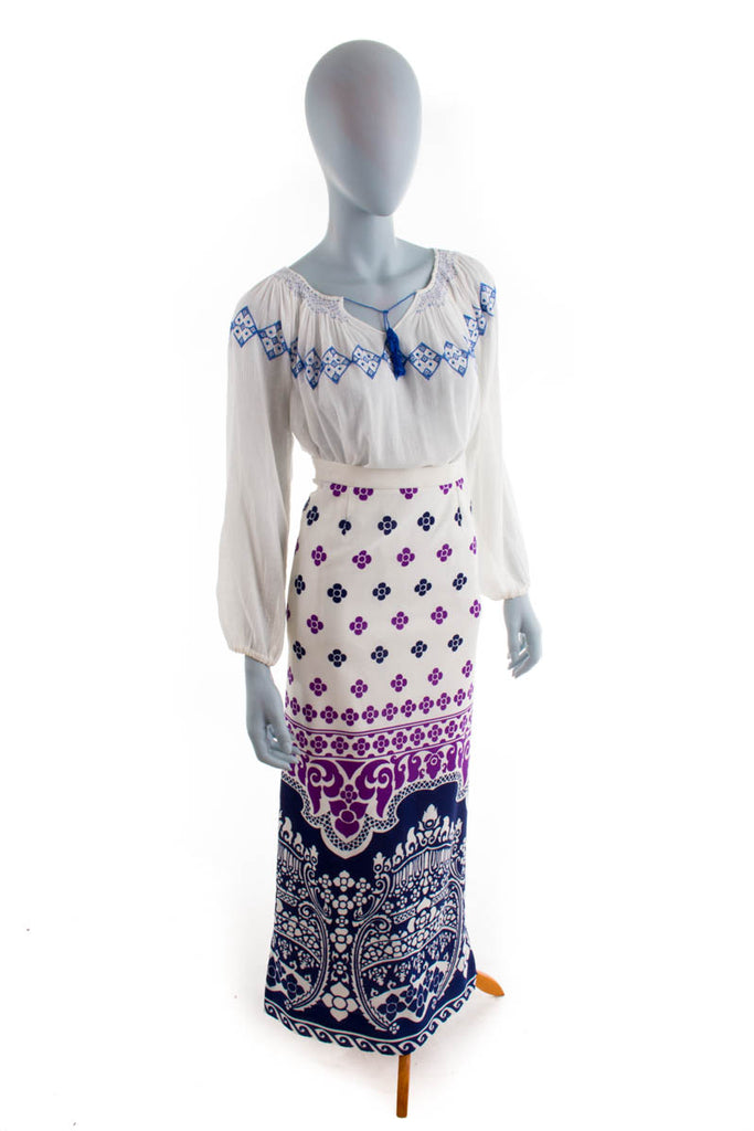 Vintage Hippie Maxirock weiß blau