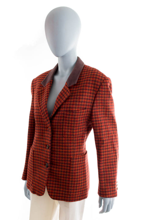 Vintage Tweed Blazer rot kariert 70er 80er Dandy Frau M 40-42 Rockabilly rot vintageberlin.de