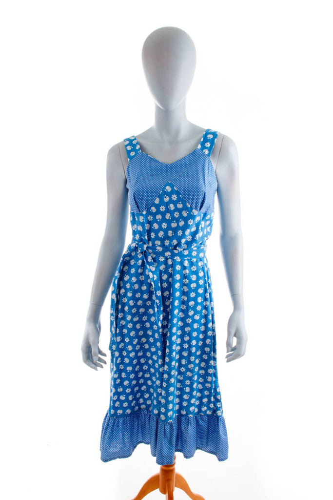 Schürzenkleid blau Baumwolle Default Title 70er blau Disco Frau M 40-42 Rockabilly S 36-38 Schlager vintageberlin.de