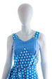 Schürzenkleid blau Baumwolle 70er blau Disco Frau M 40-42 Rockabilly S 36-38 Schlager vintageberlin.de