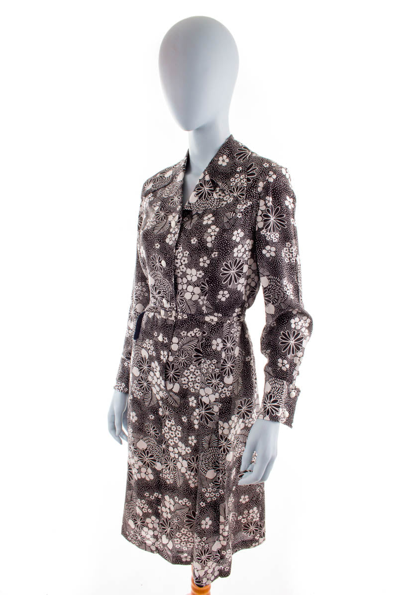 70er Kleid schwarz weiß Blumen