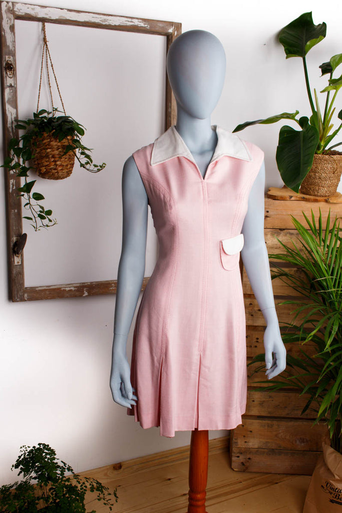 60er Jahre Kleid rosa Leinenlook