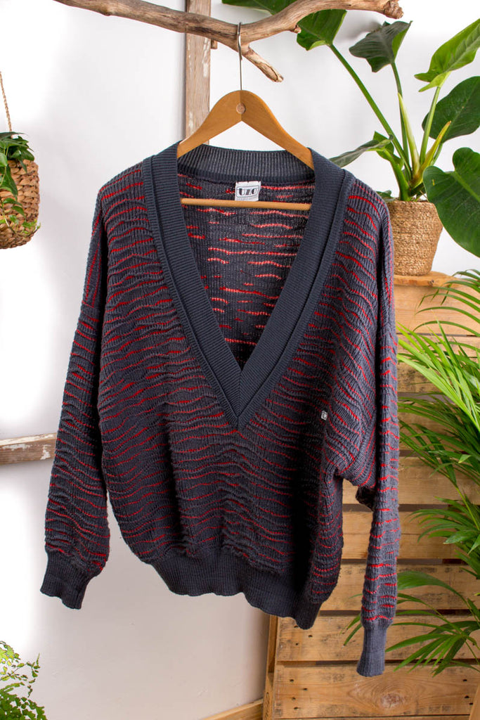 Vintage Strickpulli rot grau TIZIO