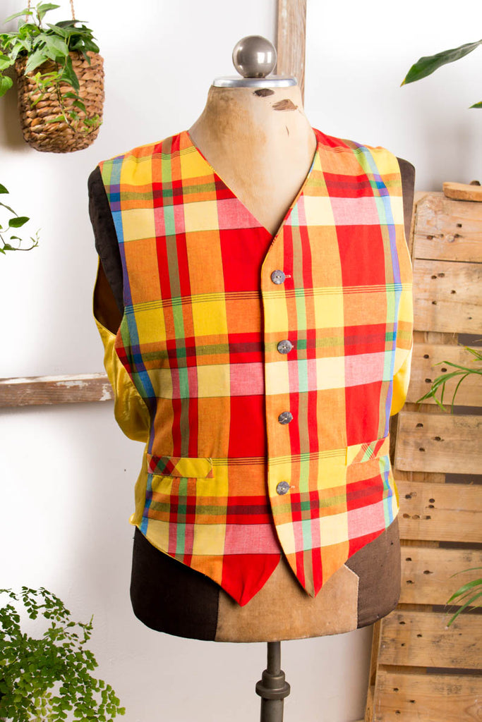 Vintage Weste rot gelb kariert
