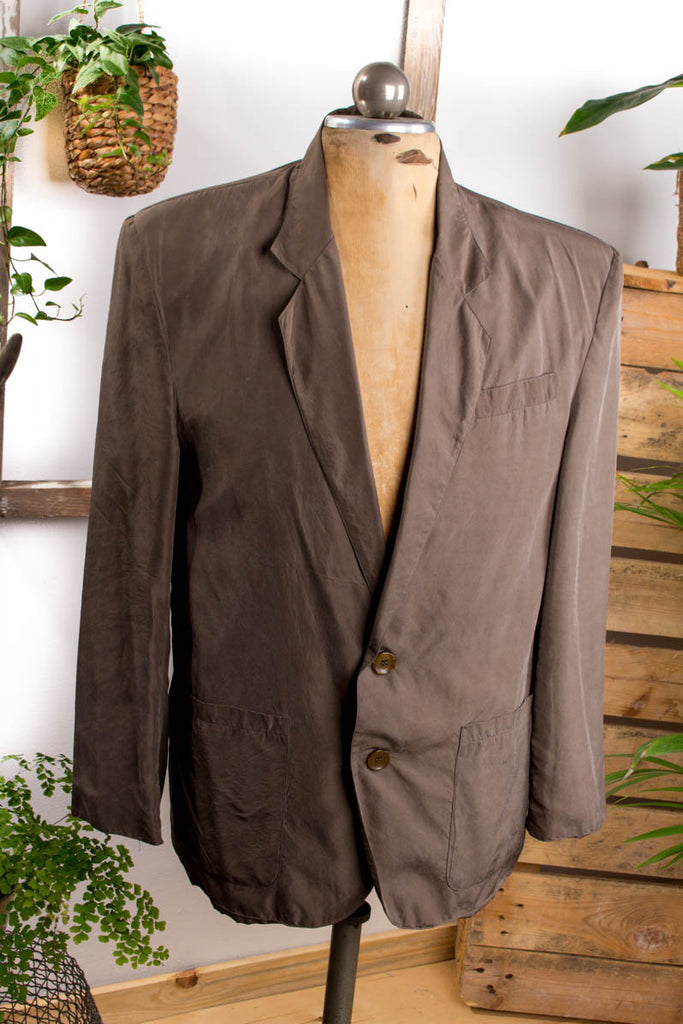 80er Seidenblazer khaki Default Title 80er Boho Dandy Disco Frau grün M 48-50 vintageberlin.de