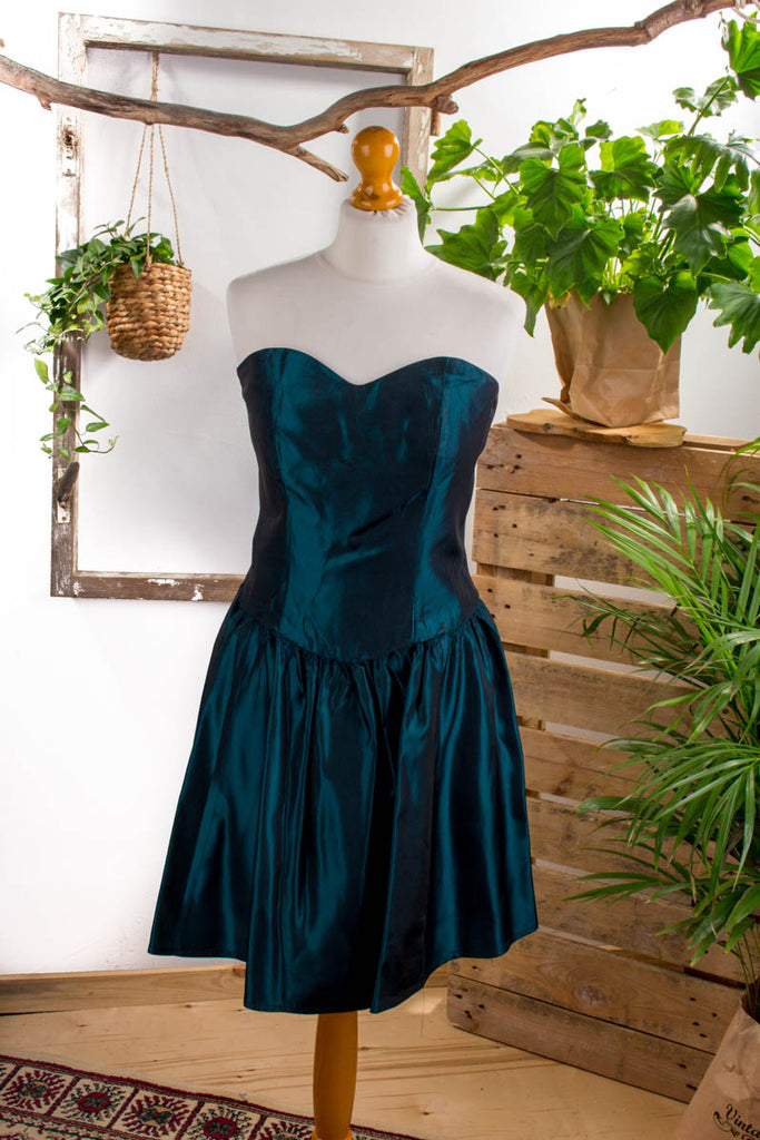 Taft Cocktailkleid petrol Default Title 90er Abendmode Disco Frau grün M 40-42 türkis vintageberlin.de