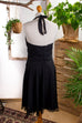 Neckholder Abendkleid schwarz Chiffon 90er Abendmode Disco Frau S 36-38 schwarz vintageberlin.de