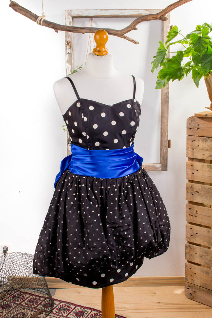 80er Jahre Partykleid schwarz Punkte Default Title 80er blau Disco Frau Rockabilly S 36-38 schwarz vintageberlin.de