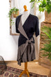 80s Wickelkleid Langjacke 80er Abendmode Boho Disco Frau grau S 36-38 schwarz vintageberlin.de