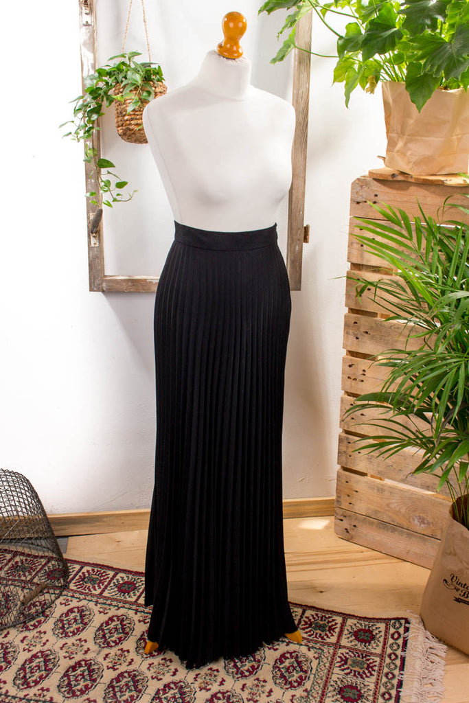 bodenlang Faltenrock Wolle Default Title 70er 80er Abendmode Boho Frau Hippie S 36-38 schwarz Special vintageberlin.de