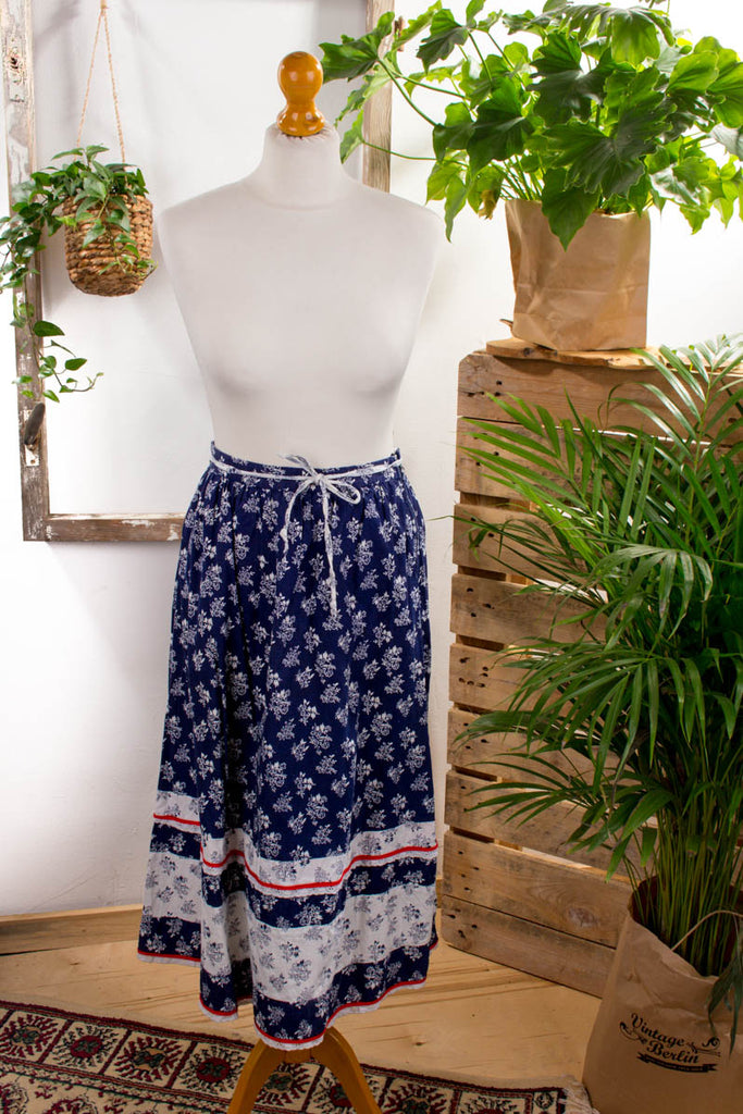 Vintage Baumwollrock blau Muster Default Title 70er blau Boho Frau Hippie S 36-38 vintageberlin.de