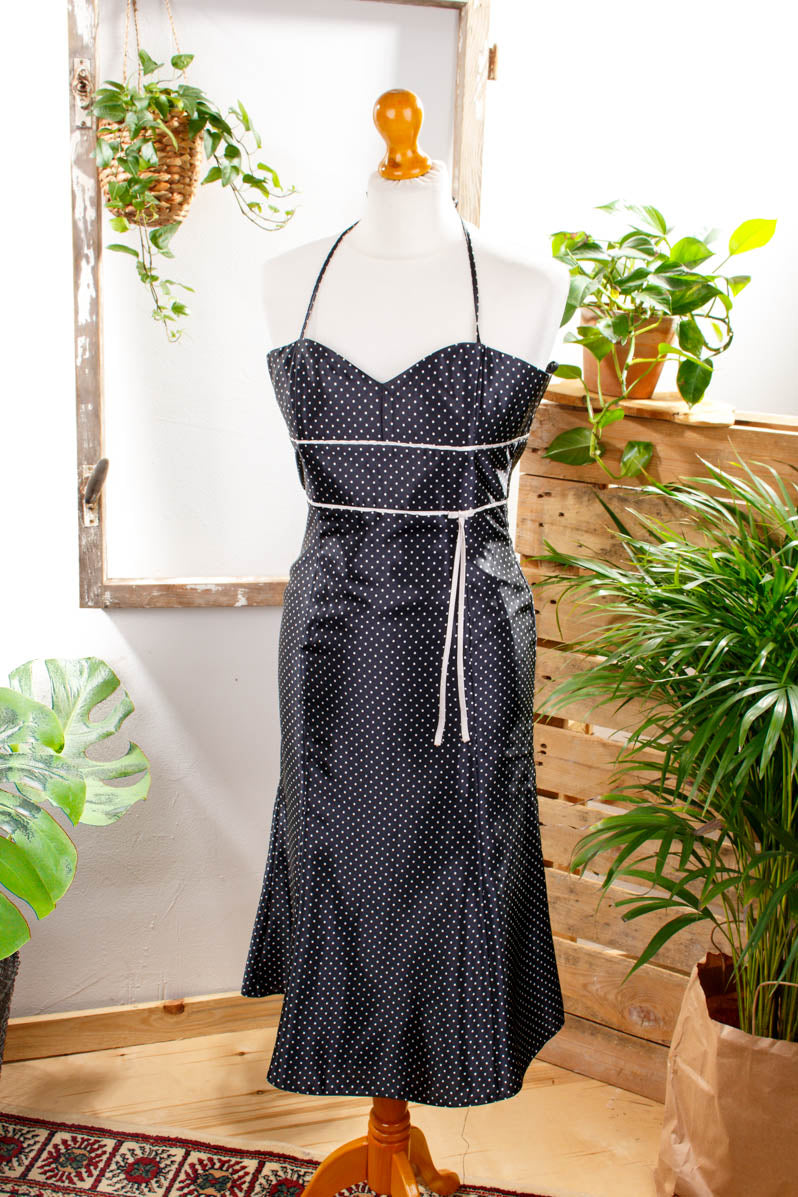 Cocktailkleid schwarz Satin Punkte