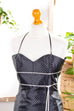 Cocktailkleid schwarz Satin Punkte 90er Abendmode Frau schwarz XS 32-34 vintageberlin.de