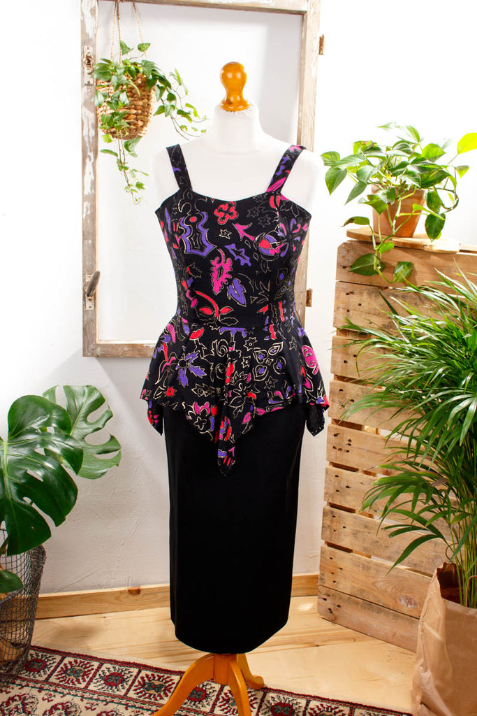 Vintage Abendkleid schwarz Schößchen Default Title 80er 90er Abendmode bunt Frau schwarz XS 32-34 vintageberlin.de