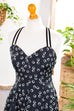 Sommerkleid schwarz punkte Viskose 90er Boho Frau Rockabilly S 36-38 schwarz vintageberlin.de